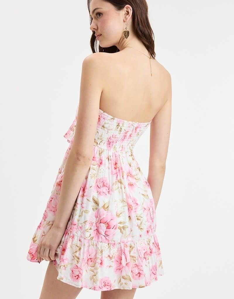 Dove Floral Strapless Mini Dress