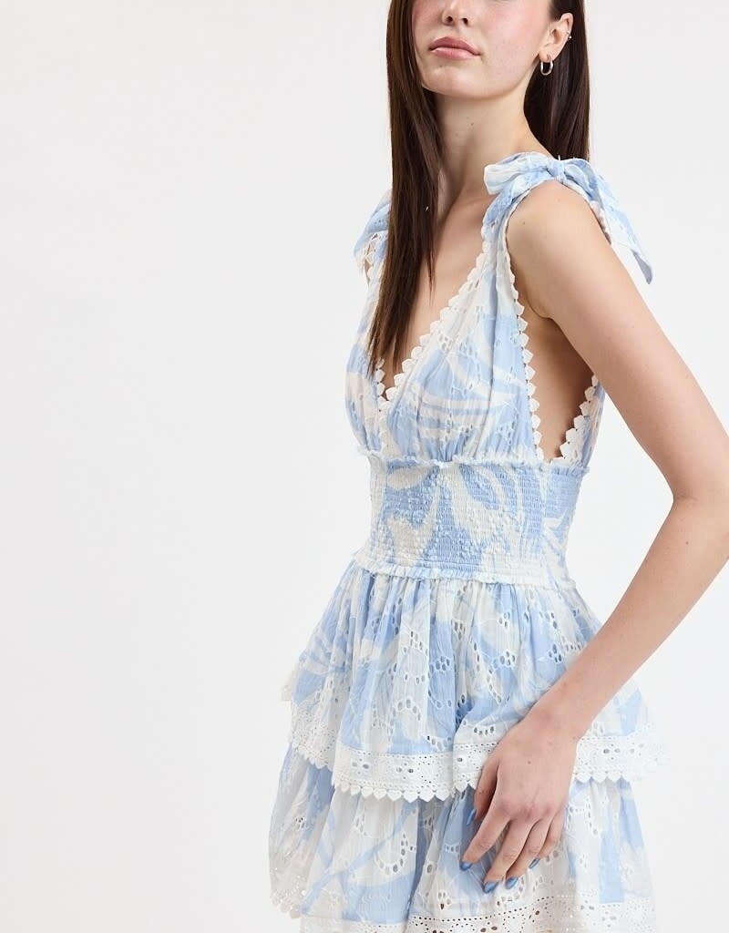 Thick Tie Strap Tiered Eyelet Mini Dress