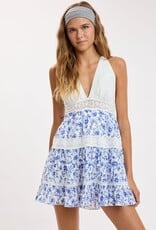 Floral Lace Trim Crossback Mini Dress