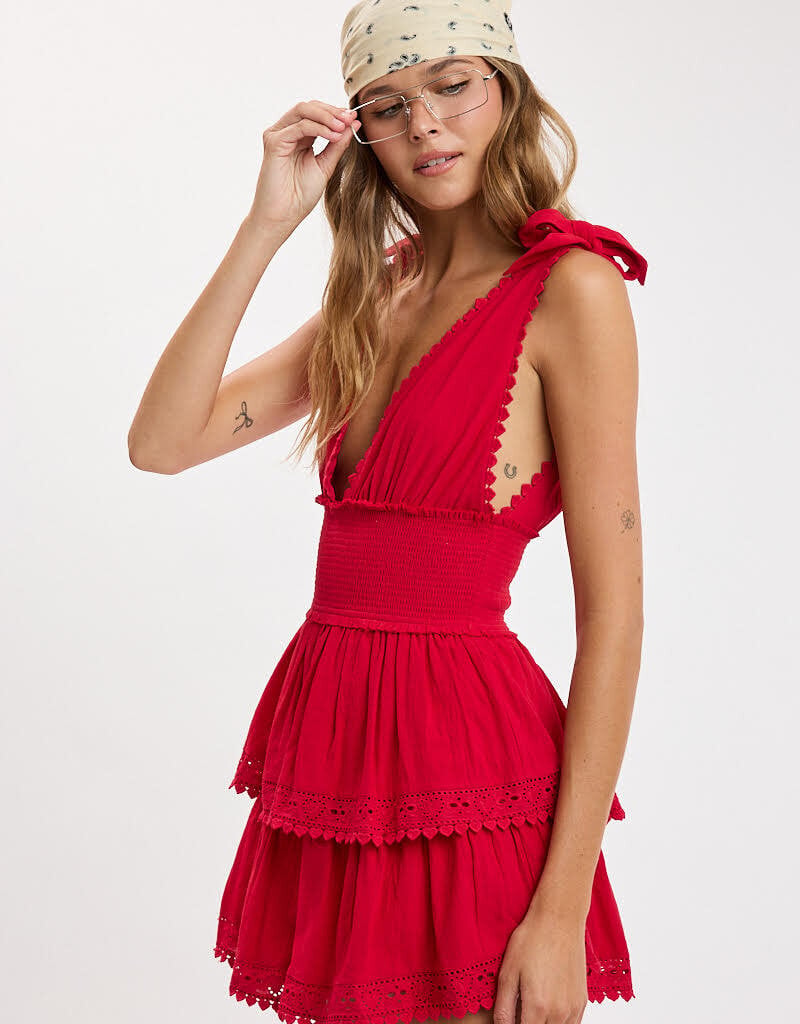 Thick Tie Strap Tiered Mini Dress