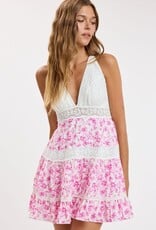 Floral Lace Trim Crossback Mini Dress