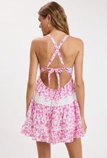 Floral Lace Trim Crossback Mini Dress
