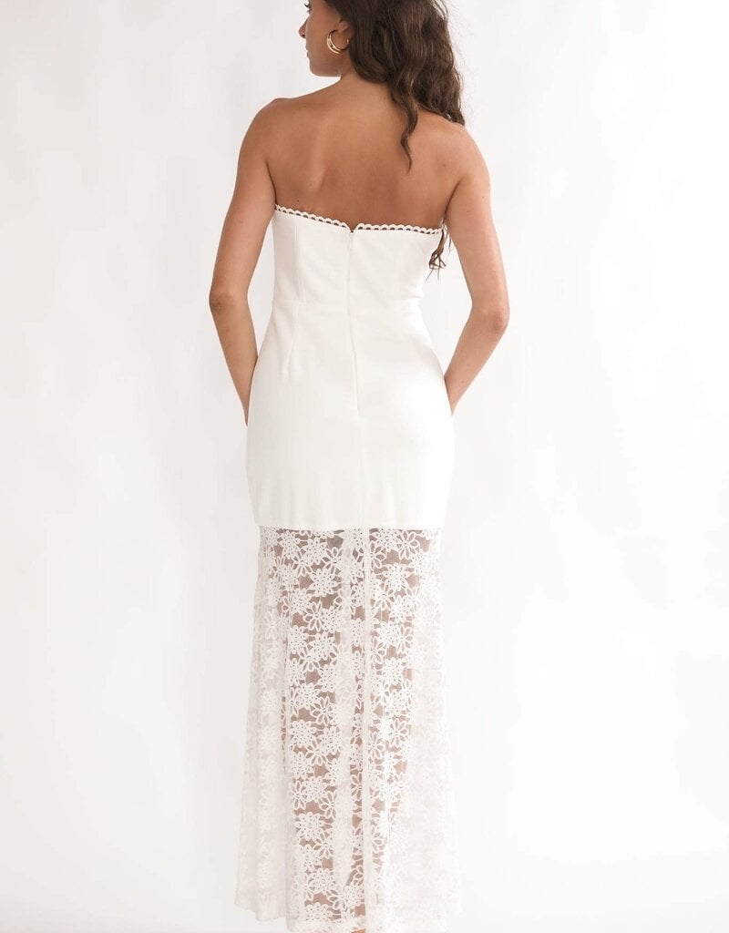 Kyra Strapless Floral Lace Sheer Overlay Maxi Dress