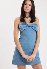 Bow Front Strapless Denim Mini Dress