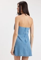 Bow Front Strapless Denim Mini Dress