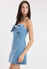 Bow Front Strapless Denim Mini Dress