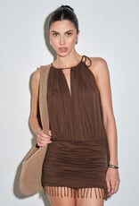 Halter Neck Ruched Mini Dress With Bead Fringe