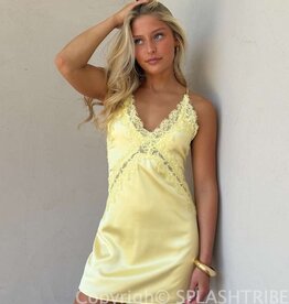 Amelia Lace Trim Satin Slip Mini Dress