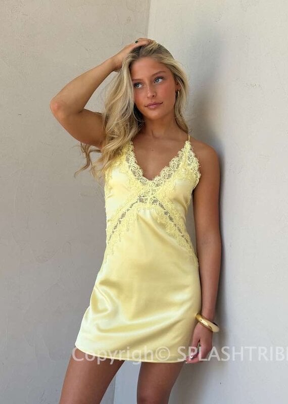 Amelia Lace Trim Satin Slip Mini Dress