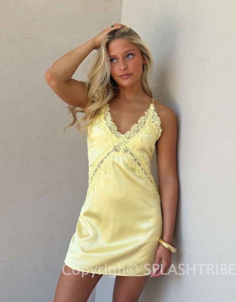 Amelia Lace Trim Satin Slip Mini Dress