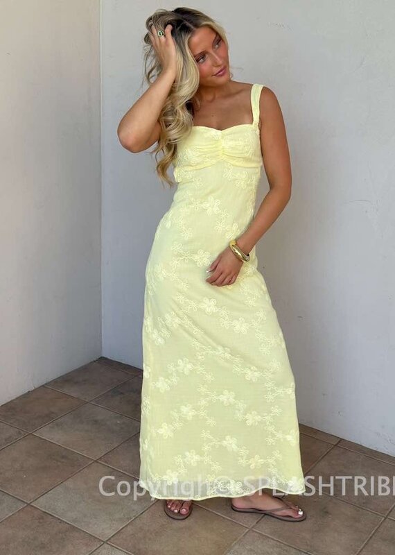 Evie Floral Embroidered Tie Back Maxi Dress