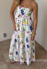Vintage Fruit Strapless Tie Back Maxi Dress