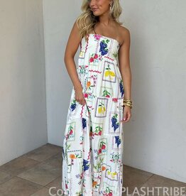 Vintage Fruit Strapless Tie Back Maxi Dress