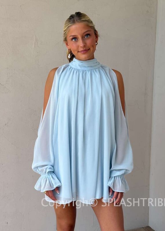 Celine Chiffon Long Sleeve Flowy Mini Dress