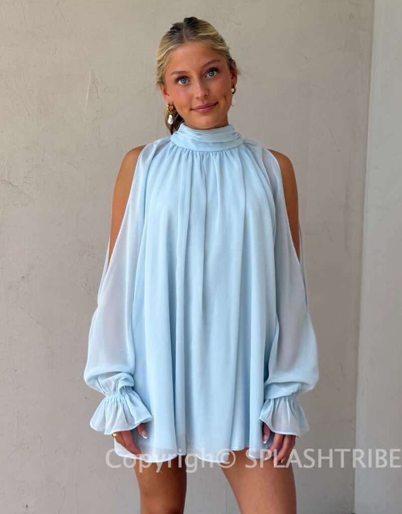 Celine Chiffon Long Sleeve Flowy Mini Dress