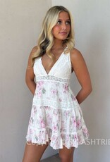 Floral Lace Trim Crossback Mini Dress
