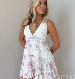Floral Lace Trim Crossback Mini Dress