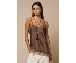 Chiara Satin Lace Trim Asymmetrical Cami Top - SPLASH
