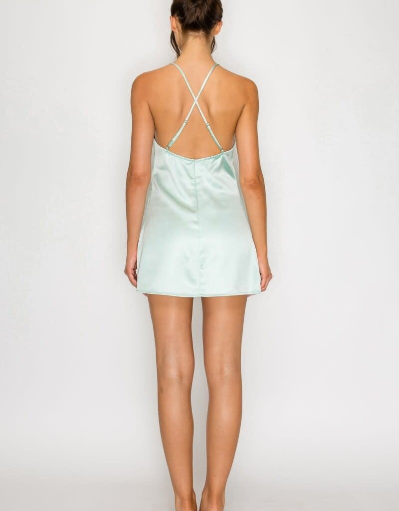 Amelia Lace Trim Satin Slip Mini Dress