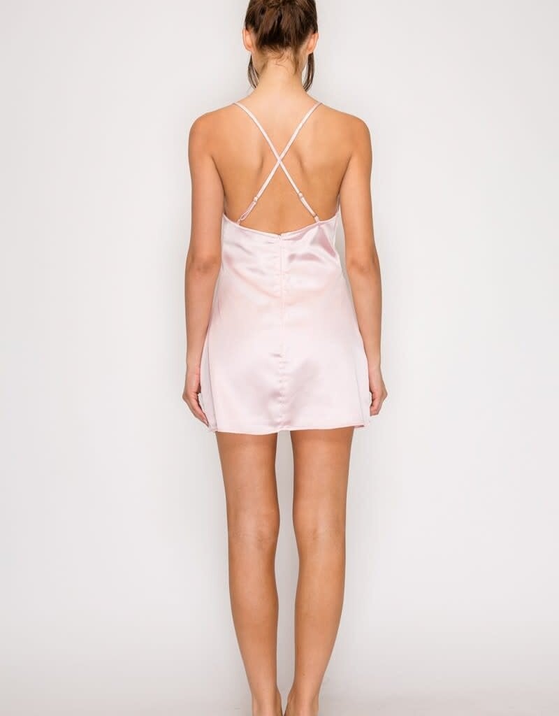 Amelia Lace Trim Satin Slip Mini Dress