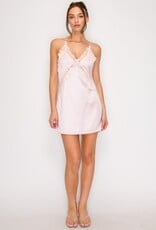 Amelia Lace Trim Satin Slip Mini Dress