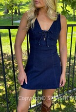 Tie Front Denim V Neck Mini Dress