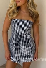 Front Pocket A Line Strapless Gingham Mini Dress
