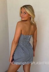 Front Pocket A Line Strapless Gingham Mini Dress