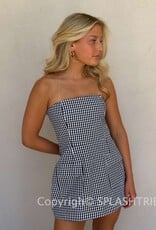Front Pocket A Line Strapless Gingham Mini Dress