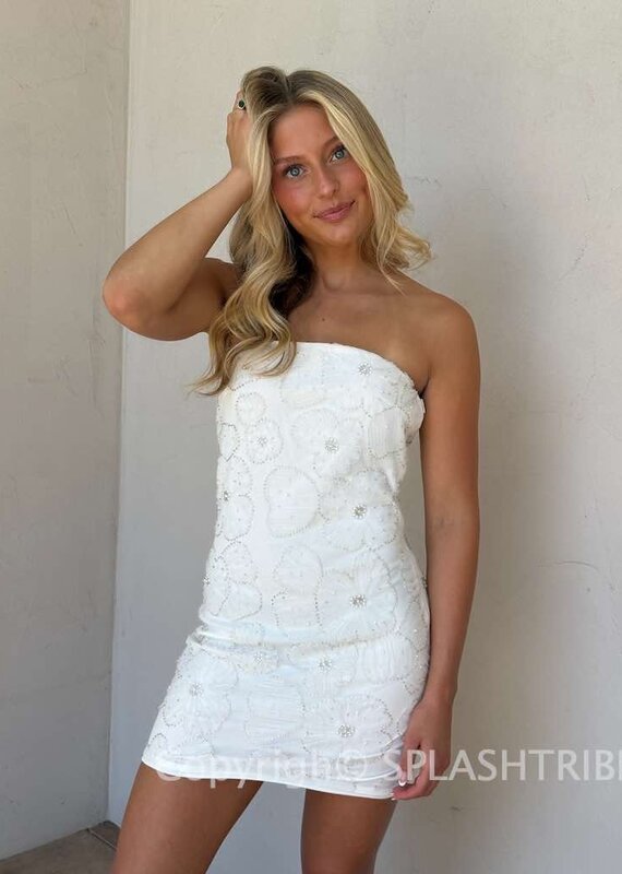 Strapless Beaded Floral Mini Dress