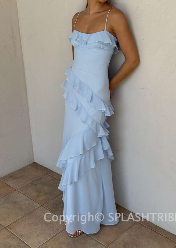 Eva Chiffon Cami Strap Ruffle Maxi Dress