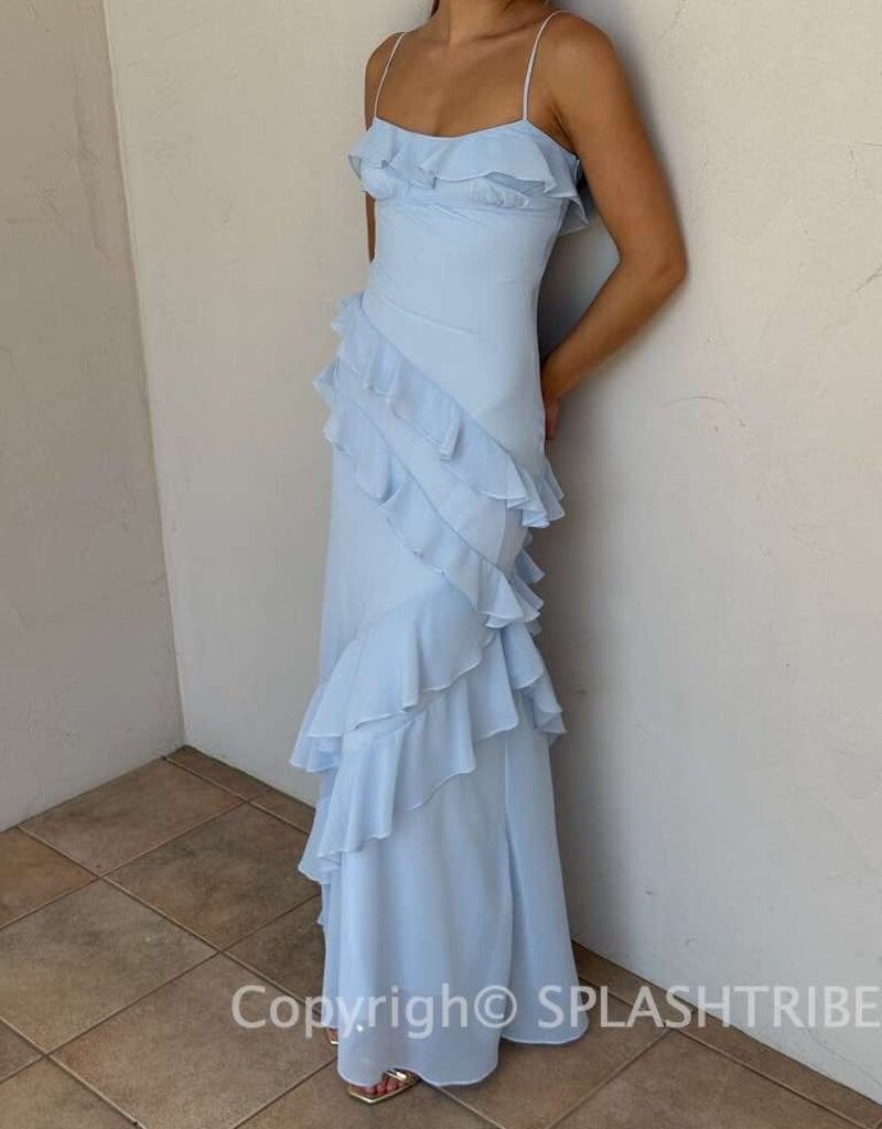 Eva Chiffon Cami Strap Ruffle Maxi Dress