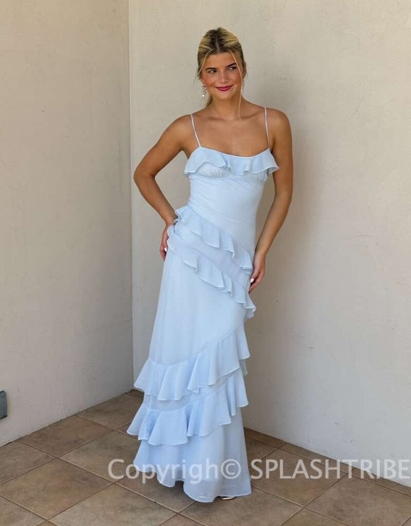 Eva Chiffon Cami Strap Ruffle Maxi Dress