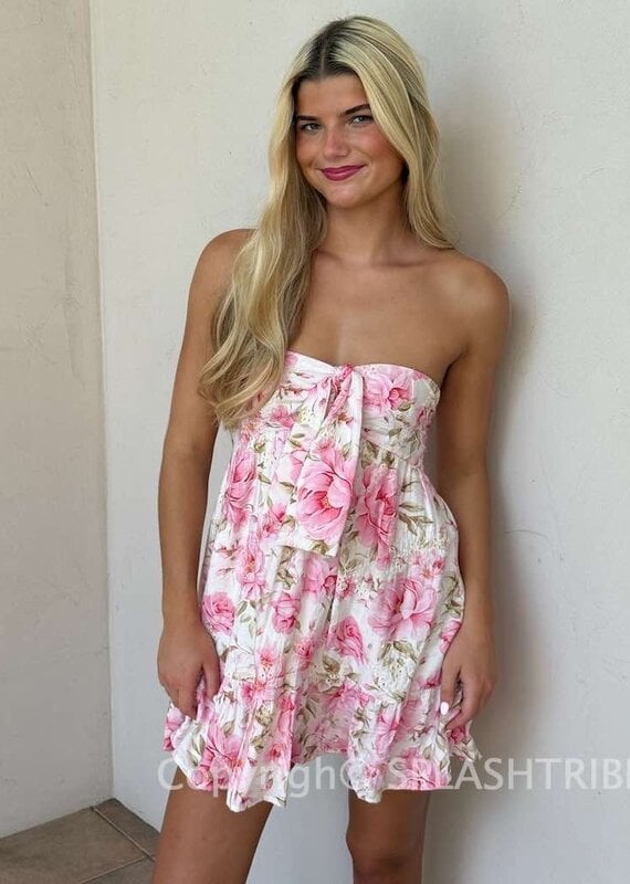 Dove Floral Strapless Mini Dress