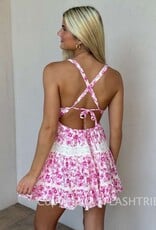 Floral Lace Trim Crossback Mini Dress