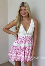 Floral Lace Trim Crossback Mini Dress