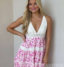 Floral Lace Trim Crossback Mini Dress