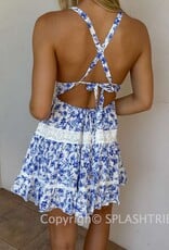 Floral Lace Trim Crossback Mini Dress