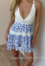 Floral Lace Trim Crossback Mini Dress