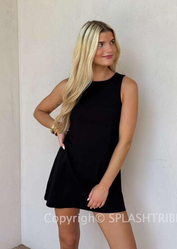 Boatneck Sleeveless A Line Mini Dress