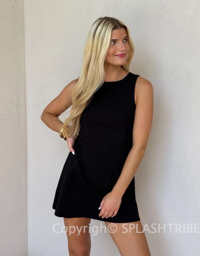 Boatneck Sleeveless A Line Mini Dress