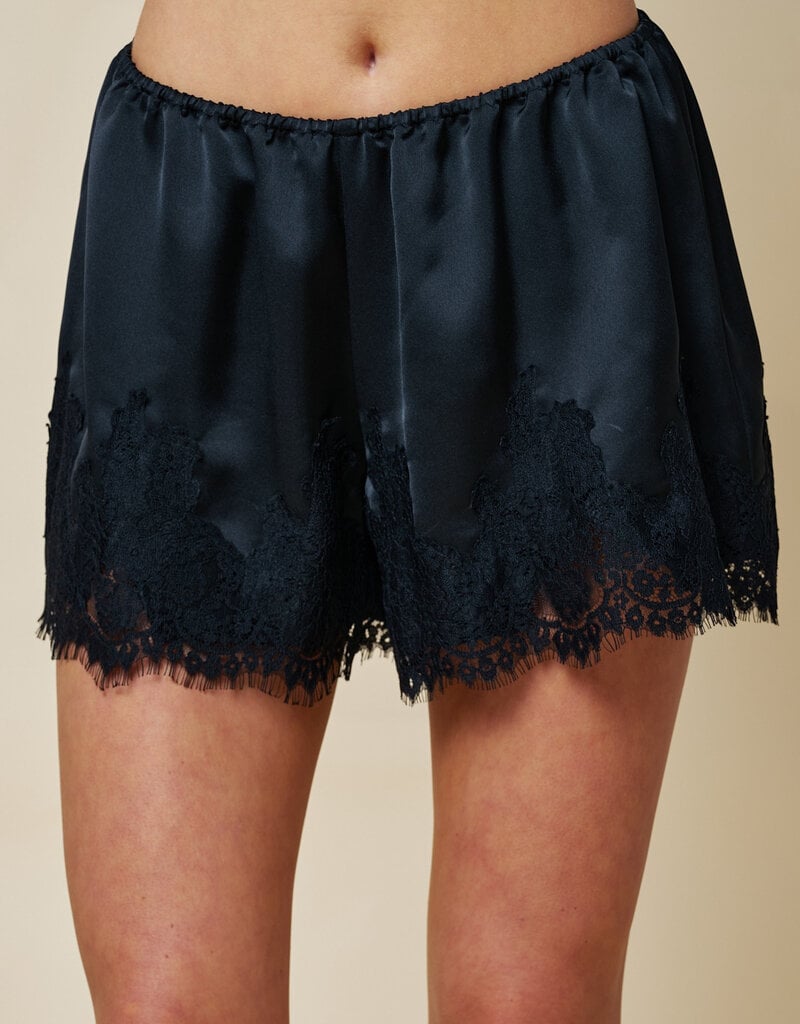 Chic Satin Lace Trim Shorts