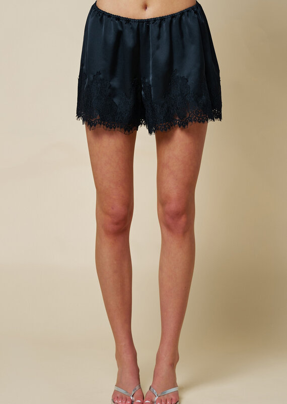 Chic Satin Lace Trim Shorts