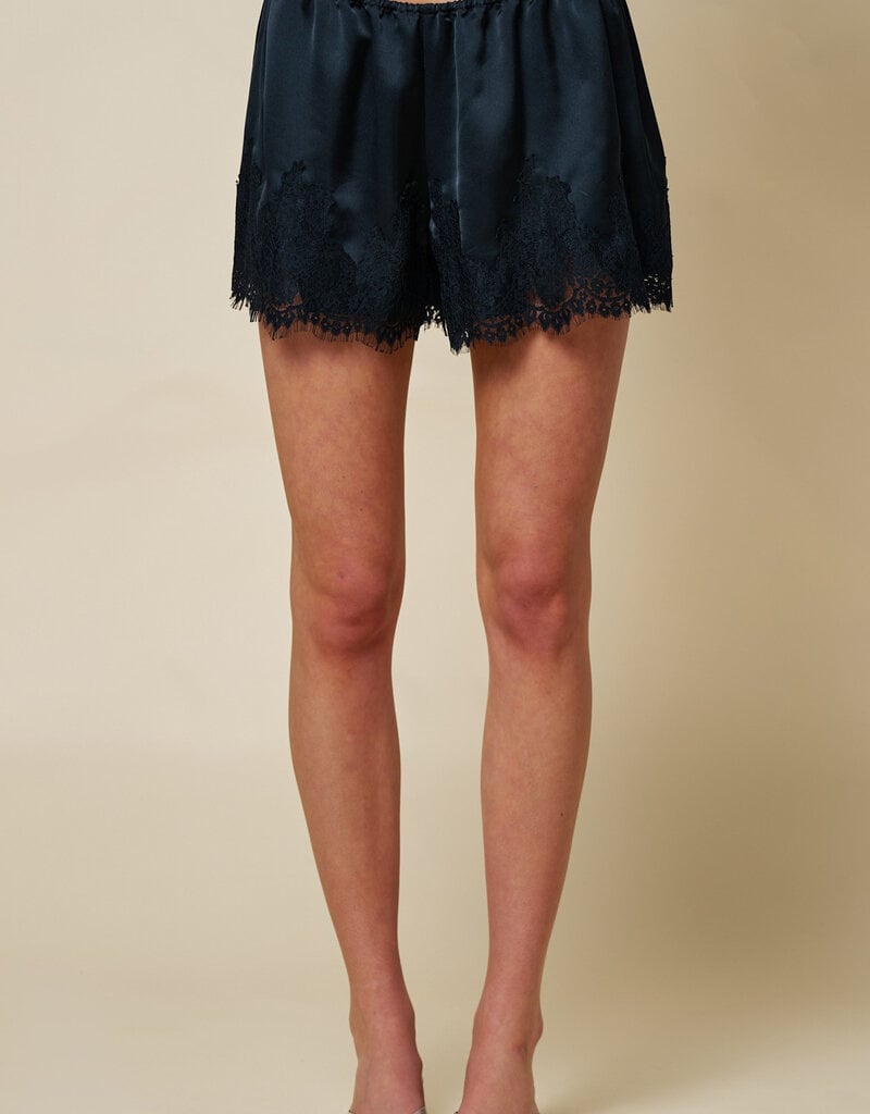 Chic Satin Lace Trim Shorts