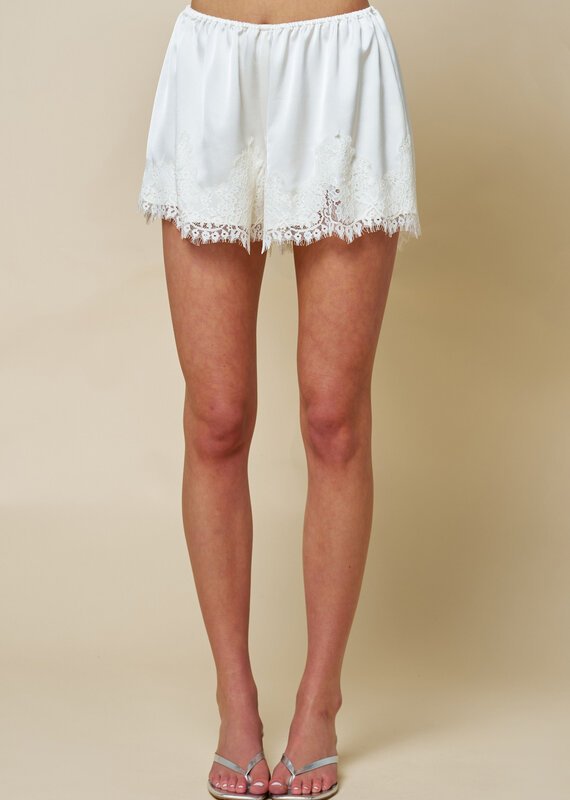 Chic Satin Lace Trim Shorts