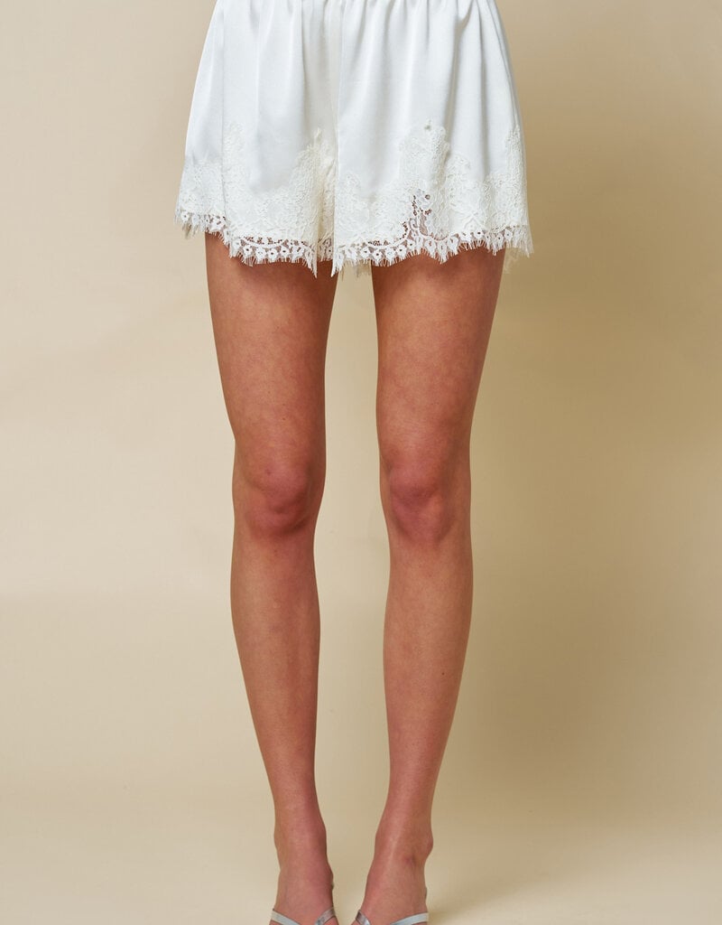 Chic Satin Lace Trim Shorts