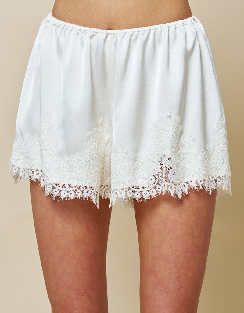 Chic Satin Lace Trim Shorts
