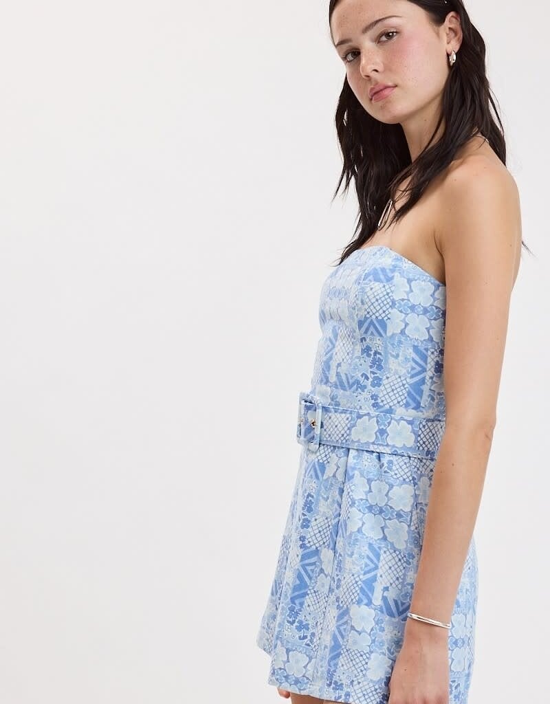 Ava Strapless Belted Skort Patchwork Mini Dress