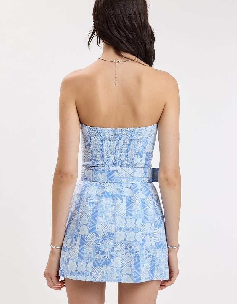Ava Strapless Belted Skort Patchwork Mini Dress