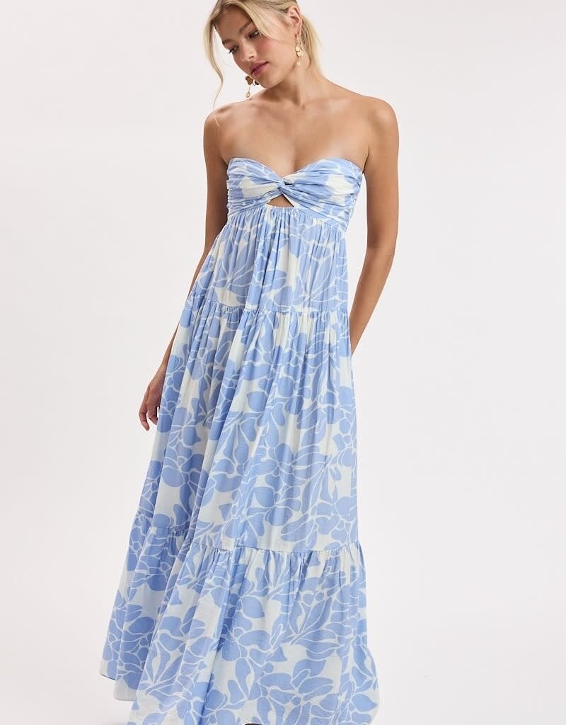 Romantic Floral Twisted Ruched Bust Maxi Dress